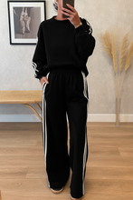Load image into Gallery viewer, Varsity Striped Detail Crewneck Pullover Elastic Sweatpants 2pcs Outfit