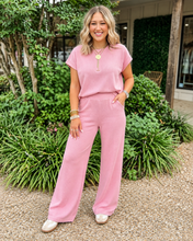 Load image into Gallery viewer, Textured Knit High Neck Loose Tee Elastic Waist Loose Pant Set