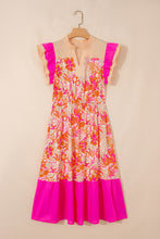 Load image into Gallery viewer, Floral Print Color Block Ruffled Short Sleeve Flared Midi Dress