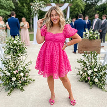Load image into Gallery viewer, Strawberry Pink Checkered Puff Sleeve Babydoll Dress