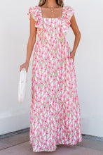 Load image into Gallery viewer, Floral Print Square Neck Ruffled Strap Maxi Dress