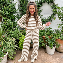 Load image into Gallery viewer, Stripe Relaxed Long Sleeve Top Color Block Detail Drawstring Pant Set