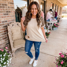 Load image into Gallery viewer, Ribbed Color Block Leopard Contrast Sleeve Loose Tee