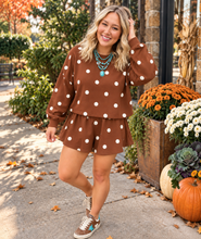 Load image into Gallery viewer, Polka Dot Raw Hem Relaxed Pullover Loose Skort Two Piece Set