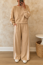 Load image into Gallery viewer, Varsity Striped Detail Crewneck Pullover Elastic Sweatpants 2pcs Outfit