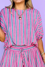 Load image into Gallery viewer, Stripe Dolman Short Sleeve Blouse Drawstring Elastic Waist Loose Short Set