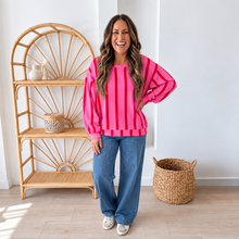Load image into Gallery viewer, Stripe Dropped Shoulder Round Neck Casual Sweatshirt