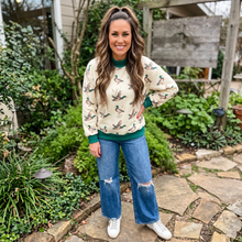 Load image into Gallery viewer, Mallard Print Patchwork Colorblock High Neck Sweatshirt