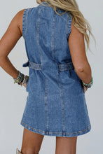 Load image into Gallery viewer, Western Belt Button Down Sleeveless Denim Short Dress