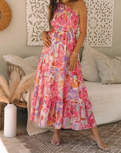 Load image into Gallery viewer, Floral Print Shirred One Shoulder Maxi Dress