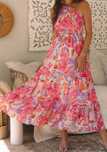 Load image into Gallery viewer, Floral Print Shirred One Shoulder Maxi Dress