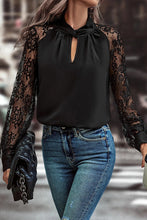 Load image into Gallery viewer, Keyhole Neckline Floral Lace Raglan Sleeve Blouse