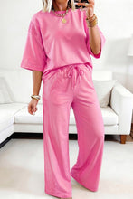 Load image into Gallery viewer, Lace Patchwork Half Sleeve Top Elastic Waist Pants Two Piece Set