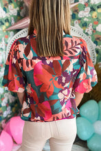 Load image into Gallery viewer, Floral Print Puff Sleeve Notched V Neck Blouse