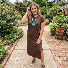 Load image into Gallery viewer, Solid Color Long T Shirt Dress with Slits