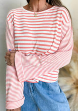 Load image into Gallery viewer, Stripe Textured Contrast Dropped Long Sleeve Top