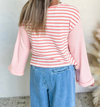 Load image into Gallery viewer, Stripe Textured Contrast Dropped Long Sleeve Top
