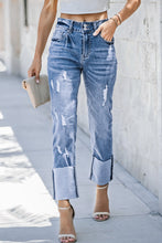 Load image into Gallery viewer, High Waist Distressed Straight Leg Jeans