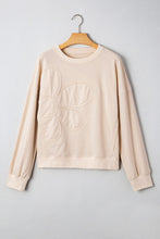 Load image into Gallery viewer, Raw Edge Flower Patch Drop Shoulder Casual Top