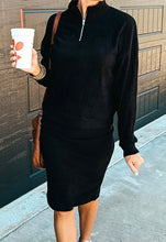 Load image into Gallery viewer, Ribbed Zip Stand Neck Drop Shoulder Pullover Bodycon Skirt 2pcs Set