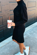 Load image into Gallery viewer, Ribbed Zip Stand Neck Drop Shoulder Pullover Bodycon Skirt 2pcs Set