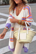 Load image into Gallery viewer, Striped Long Sleeve Ribbed Trim Button Cardigan