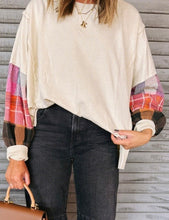 Load image into Gallery viewer, Contrast Plaid Long Sleeve Exposed Seam Patchwork Top