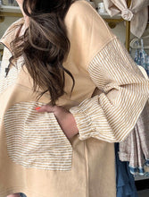 Load image into Gallery viewer, Quarter Zip Striped Patchwork Drop Shoulder Loose Long Sleeve Top