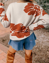 Load image into Gallery viewer, Bold Flower Pattern Wide Sleeve Baggy Sweater