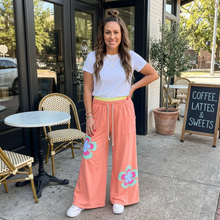 Load image into Gallery viewer, Color Block Flower Patchwork Drawstring Contrasted Elastic Waist Wide Leg Pants