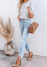 Load image into Gallery viewer, Rhinestone Pearl Puff Half Sleeve Top