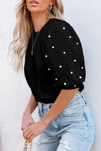 Load image into Gallery viewer, Rhinestone Pearl Puff Half Sleeve Top