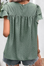 Load image into Gallery viewer, Dotted Ruffle Sleeve Crew Neck Ruched Blouse