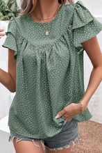 Load image into Gallery viewer, Dotted Ruffle Sleeve Crew Neck Ruched Blouse