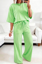 Load image into Gallery viewer, Lace Patchwork Half Sleeve Top Elastic Waist Pants Two Piece Set