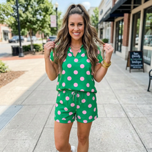 Load image into Gallery viewer, Polka Dot Print V Neck Tee Short Set