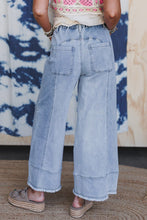 Load image into Gallery viewer, Drawstring Seam Detail Raw Hem Wide Leg Denim Pants