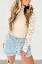 Load image into Gallery viewer, Lace Patchwork Long Sleeve High Neck Slim Top