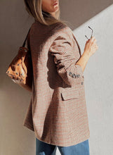 Load image into Gallery viewer, Brown Houndstooth Lapel Collar Blazer