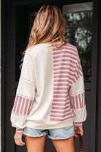 Load image into Gallery viewer, Stripe Stitched Detail Color Block Patchwork Oversized Pullover Top