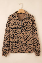 Load image into Gallery viewer, Brown Leopard Print Quarter Zip Sweatshirt