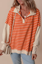 Load image into Gallery viewer, Stripe Color Block Loose Fit Collared Drop Shoulder Sweatshirt