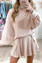 Load image into Gallery viewer, Corded Lantern Sleeve Top High Waist Ruffled Mini Skirt Set