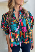 Load image into Gallery viewer, Floral Print Puff Sleeve Tied V Neck Blouse