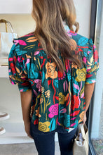 Load image into Gallery viewer, Floral Print Puff Sleeve Tied V Neck Blouse