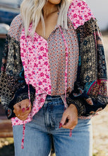 Load image into Gallery viewer, Boho Mixed Floral Drop Shoulder Bubble Sleeve Blouse