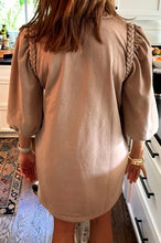 Load image into Gallery viewer, Puff Sleeve Braided Trim Round Neck Loose T Shirt Dress