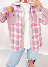 Load image into Gallery viewer, Brushed Plaid Corduroy Flap Pockets Patchwork Shacket