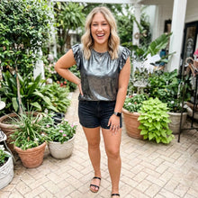 Load image into Gallery viewer, Metallic Round Neck Ruffle Trim Sleeveless Top