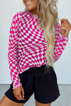 Load image into Gallery viewer, Checkered Pattern Mesh Mock Neck Long Sleeve Top